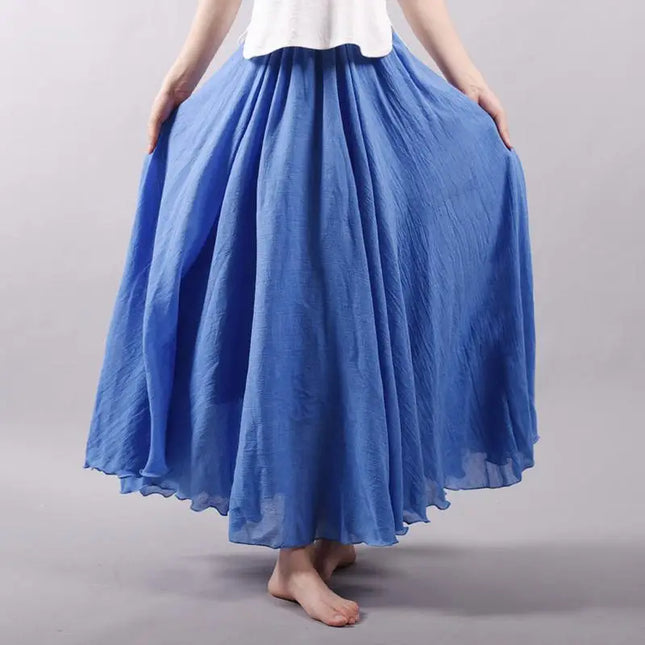 Women's Elegant High-Waisted Linen Maxi Skirt with Elastic Waist