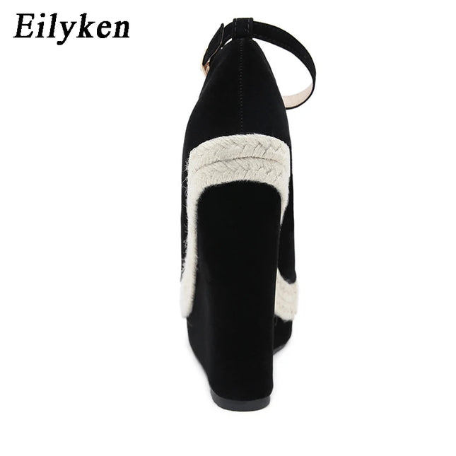 Eilyken Peep Toe Platform Wedges Sandals with Ankle Wrap