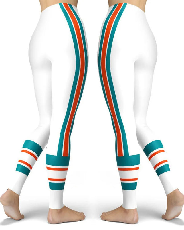 Women’s Striped High-Waist Skinny Leggings with Elastic Waist
