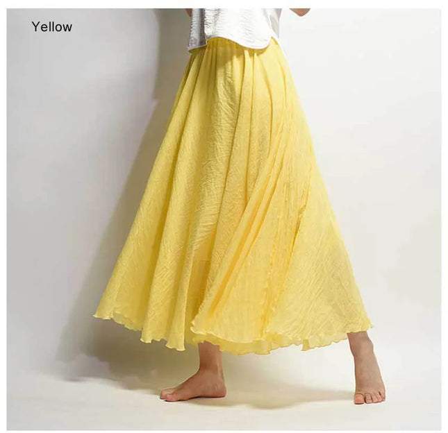 Women's Elegant High-Waisted Linen Maxi Skirt with Elastic Waist