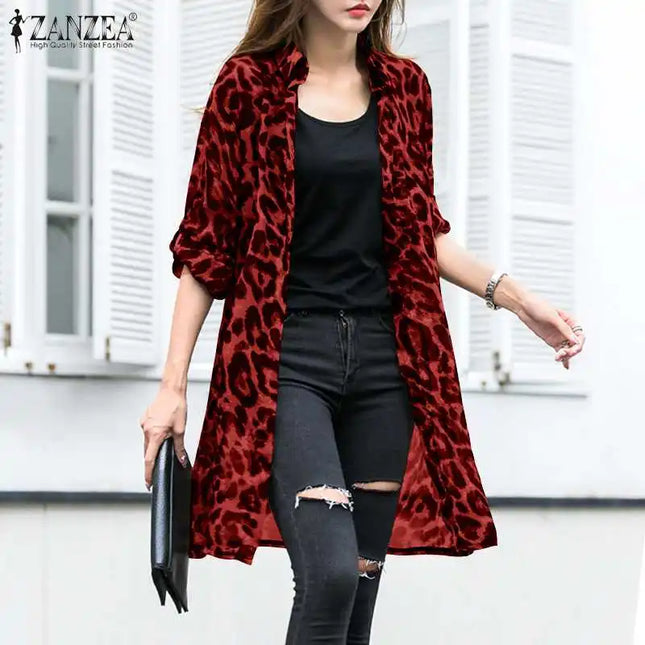 Zanzea Women's Casual Leopard Print Cardigan - Various Colors