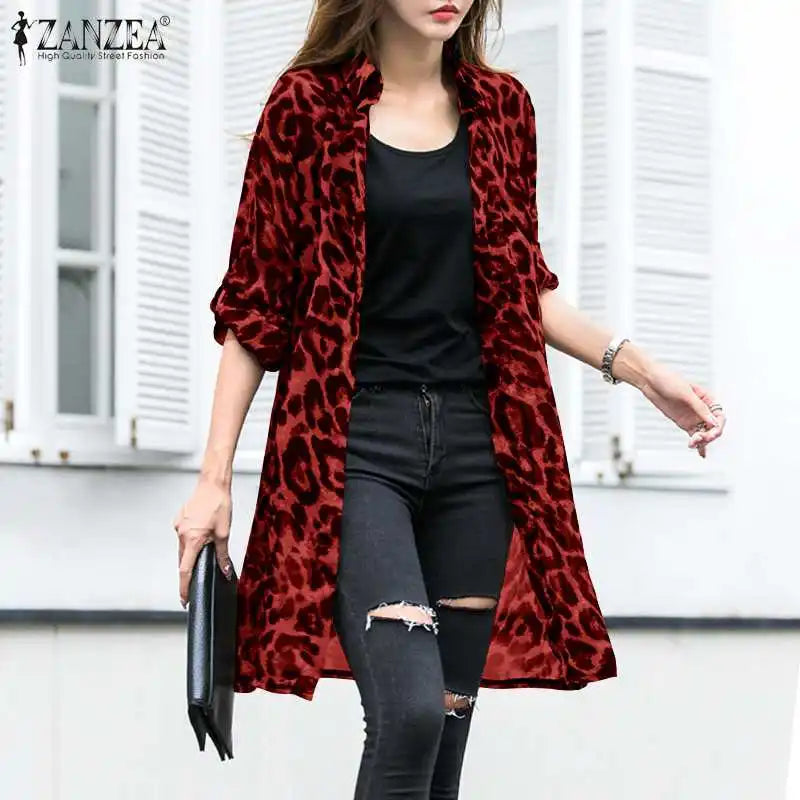 Zanzea Women's Casual Leopard Print Cardigan - Various Colors