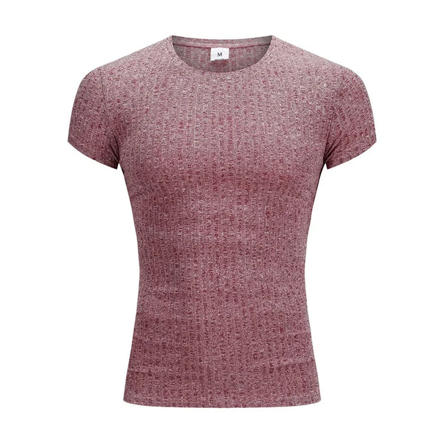 Men's V/O-Neck Short Sleeve T-Shirt - Slim Fit, Knitted, Perfect for Fitness