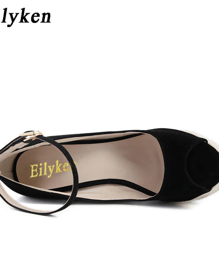Eilyken Peep Toe Platform Wedges Sandals with Ankle Wrap