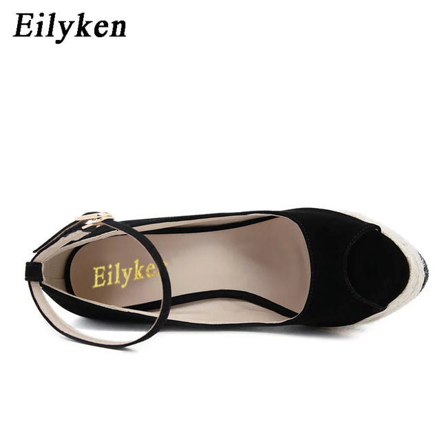 Eilyken Peep Toe Platform Wedges Sandals with Ankle Wrap