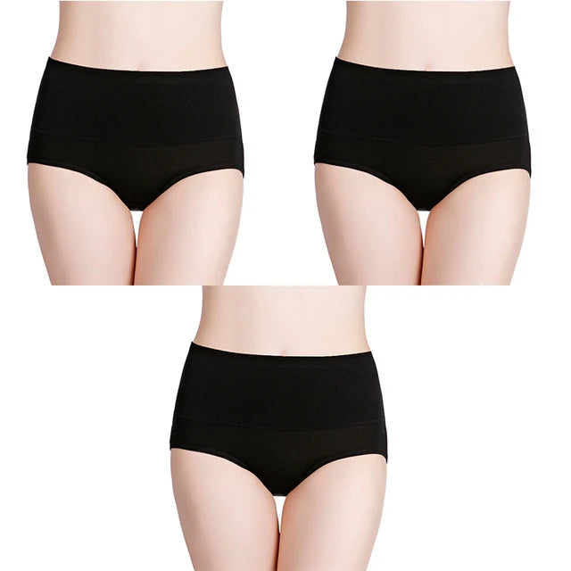 3-Pack Women's Plus Size High-Waist Cotton Breathable Briefs