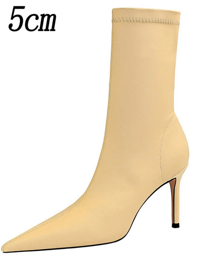 Women's Pointed Toe Elastic Heel Boots – Stylish & Comfortable Ankle Boots