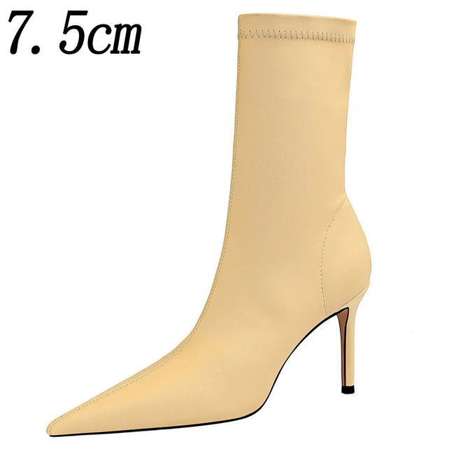 Women's Pointed Toe Elastic Heel Boots – Stylish & Comfortable Ankle Boots