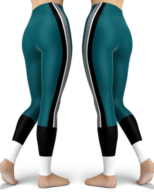 Women’s Striped High-Waist Skinny Leggings with Elastic Waist