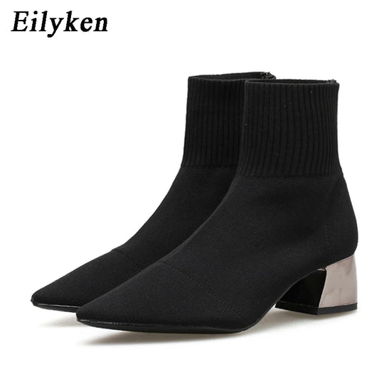 Women's Square Toe Mesh High Heel Boots - Breathable Stretch Style