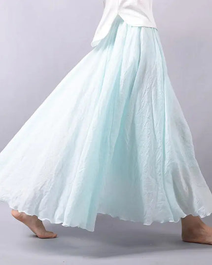 Women's Elegant High-Waisted Linen Maxi Skirt with Elastic Waist