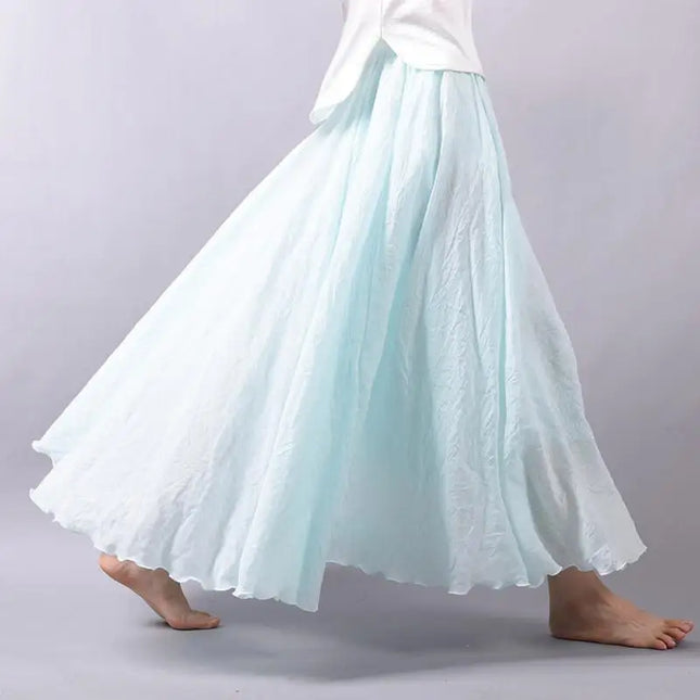 Women's Elegant High-Waisted Linen Maxi Skirt with Elastic Waist