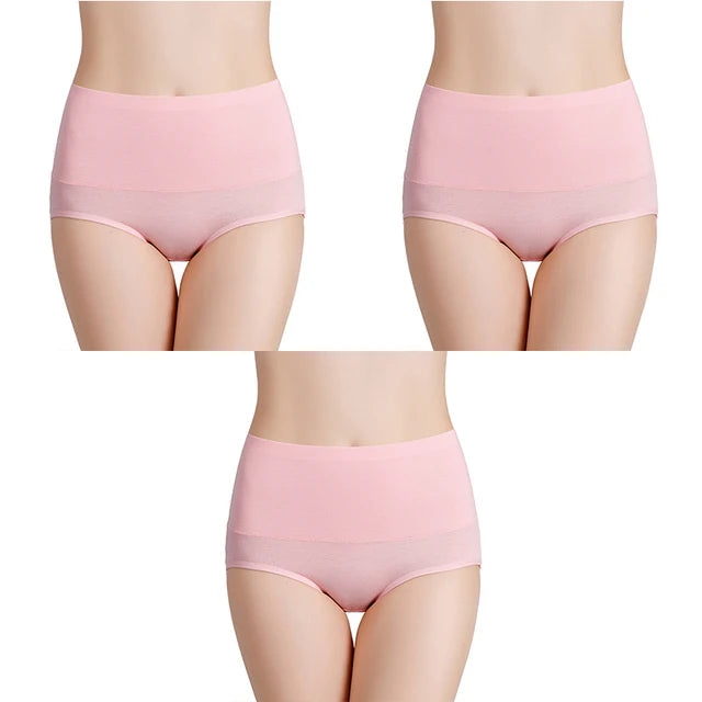 3-Pack Women's Plus Size High-Waist Cotton Breathable Briefs