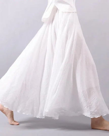 Women's Elegant High-Waisted Linen Maxi Skirt with Elastic Waist