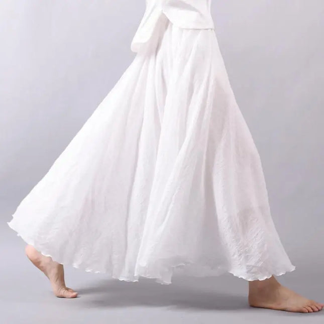 Women's Elegant High-Waisted Linen Maxi Skirt with Elastic Waist