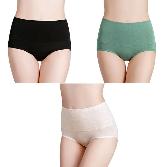 3-Pack Women's Plus Size High-Waist Cotton Breathable Briefs