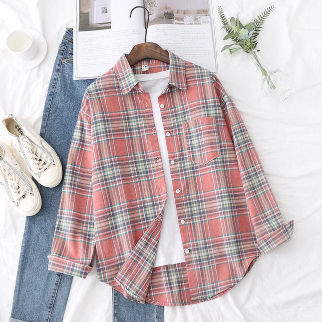 Casual Women's Plaid Shirt - Loose Fit Checkered Top