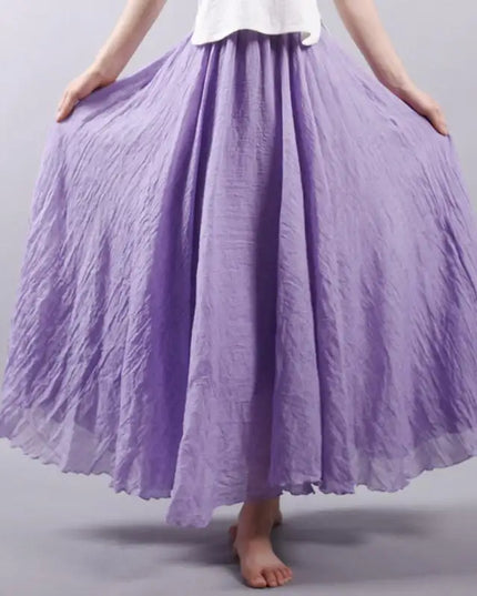 Women's Elegant High-Waisted Linen Maxi Skirt with Elastic Waist