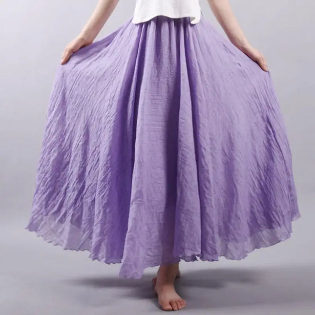 Women's Elegant High-Waisted Linen Maxi Skirt with Elastic Waist