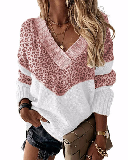 Women's Knitted Sweater with Color Panel and Cut-Out Neckline