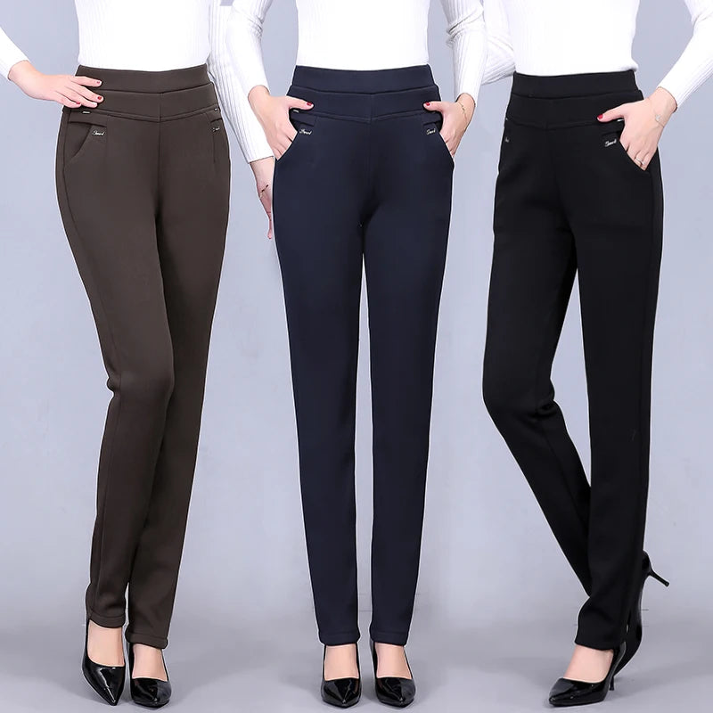 Women's High-Waist Elastic Straight Trousers - Comfortable & Stylish Women’s Pants