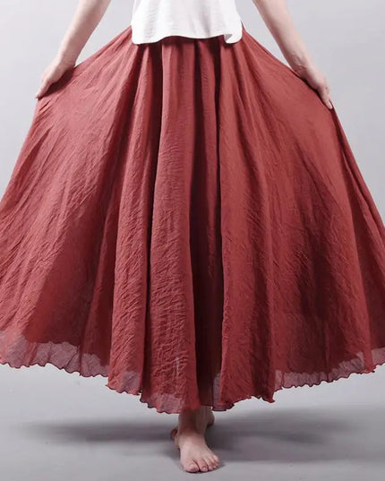 Women's Elegant High-Waisted Linen Maxi Skirt with Elastic Waist