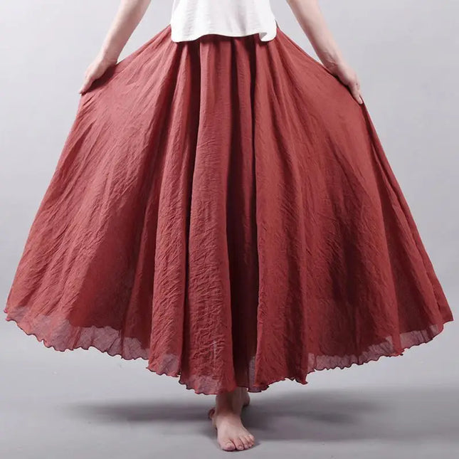 Women's Elegant High-Waisted Linen Maxi Skirt with Elastic Waist