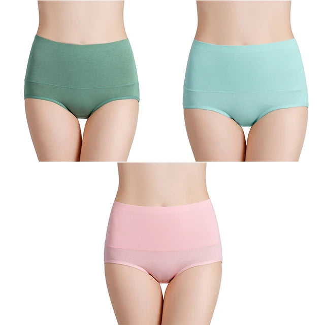 3-Pack Women's Plus Size High-Waist Cotton Breathable Briefs