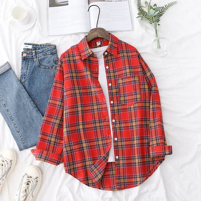 Casual Women's Plaid Shirt - Loose Fit Checkered Top