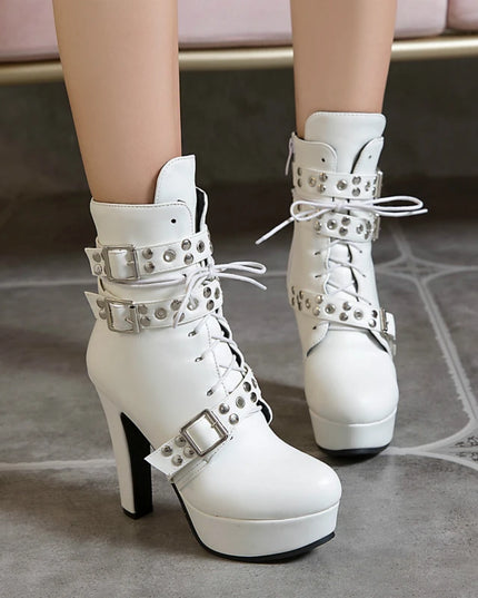 Women's Lace-Up Platform Ankle Boots with High Heels
