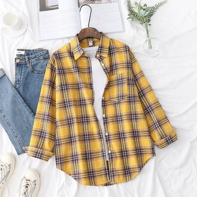 Casual Women's Plaid Shirt - Loose Fit Checkered Top
