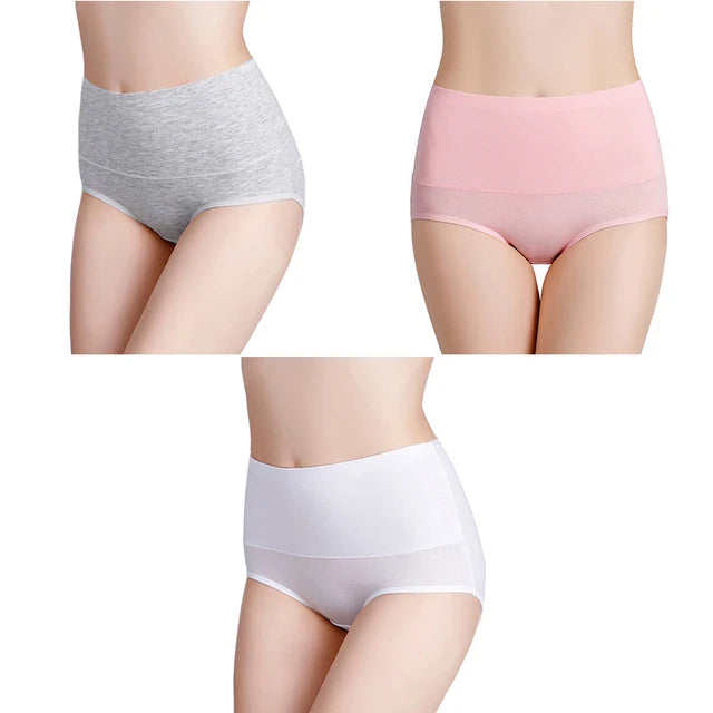 3-Pack Women's Plus Size High-Waist Cotton Breathable Briefs