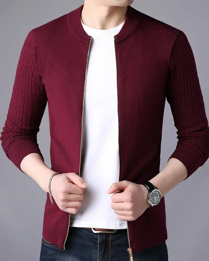 Men's Long Sleeve Knit Zipper Casual Slim Fit Jacket