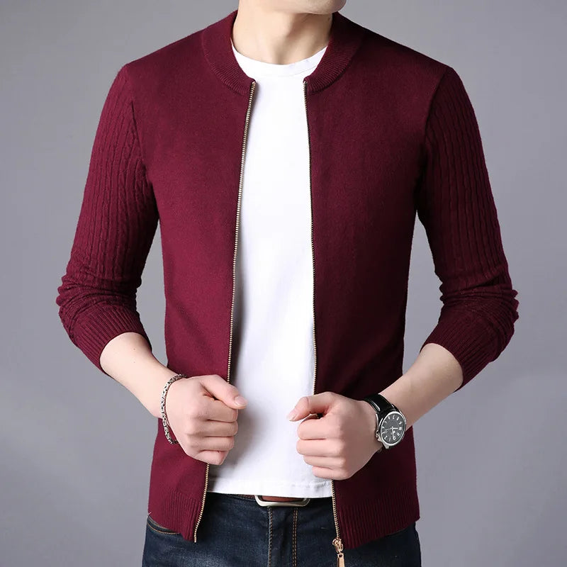 Men's Long Sleeve Knit Zipper Casual Slim Fit Jacket