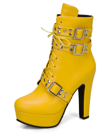 Women's Lace-Up Platform Ankle Boots with High Heels