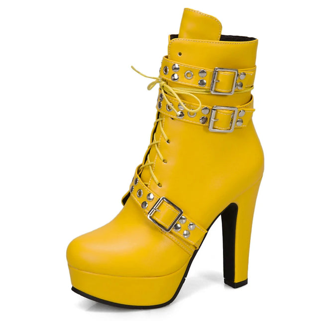 Women's Lace-Up Platform Ankle Boots with High Heels