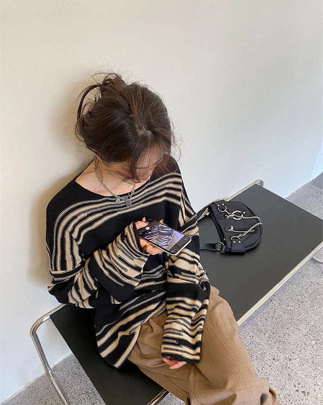 Women’s Striped Long Sleeve Loose-Fit Knitted Jumper