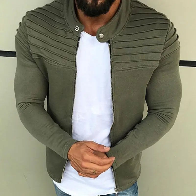 Men's Slim Fit Pleated Stripe Jacket with Zipper