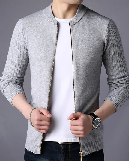 Men's Long Sleeve Knit Zipper Casual Slim Fit Jacket