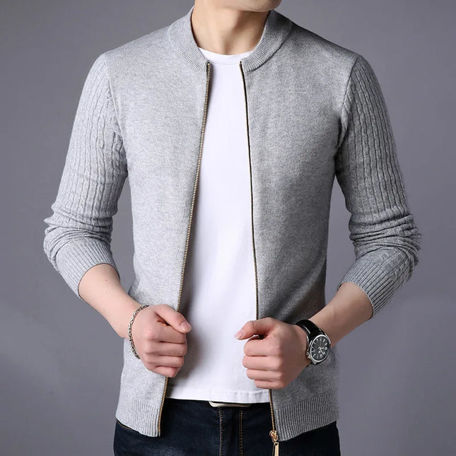 Men's Long Sleeve Knit Zipper Casual Slim Fit Jacket