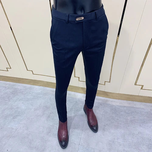 Men's Slim Fit Elastic Formal Dress Pants - Comfortable & Stylish Business Trousers