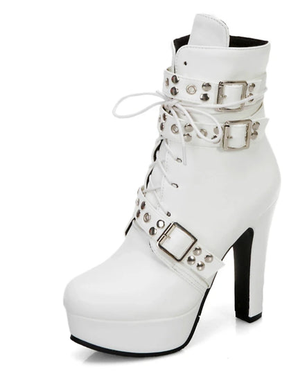 Women's Lace-Up Platform Ankle Boots with High Heels