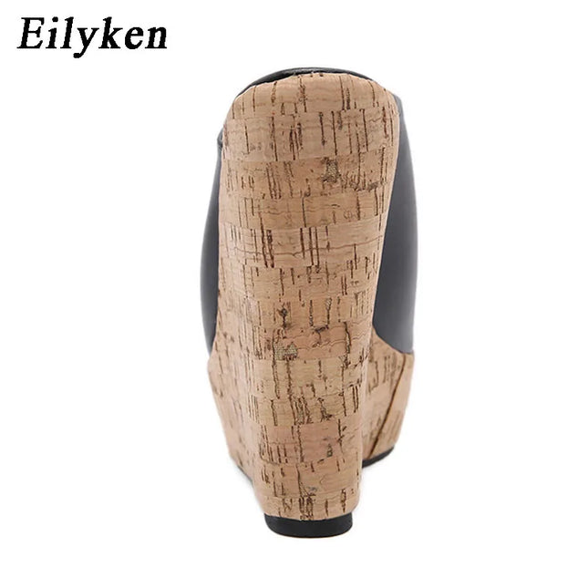 Eilyken Women's Peep Toe Platform Wedges in PU Leather