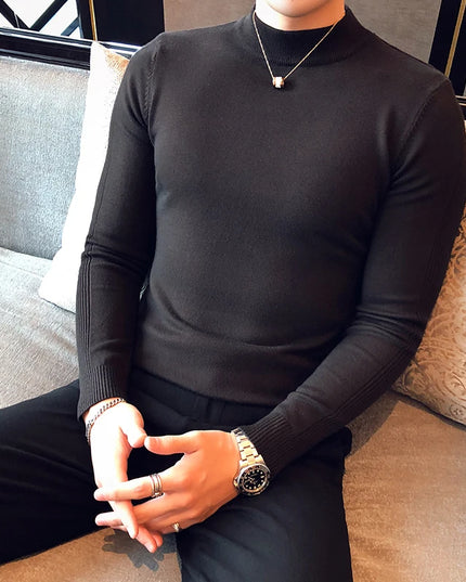 Men's Slim Fit Turtleneck Knit Sweater - Long Sleeve Casual Knitwear for Men