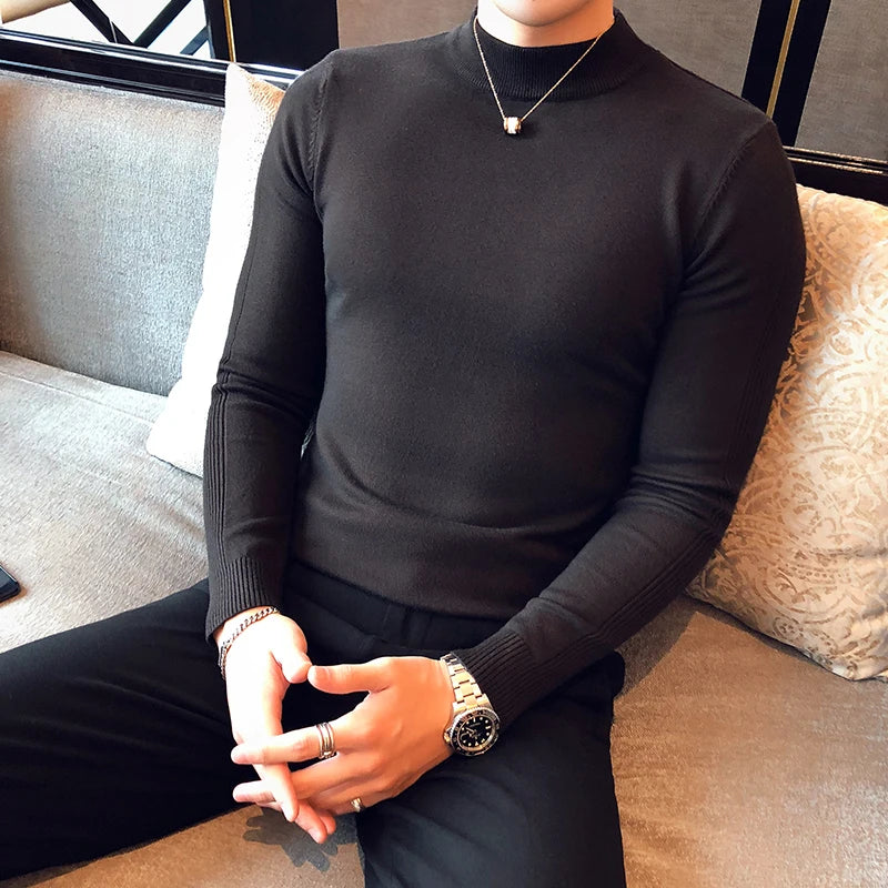 Men's Slim Fit Turtleneck Knit Sweater - Long Sleeve Casual Knitwear for Men