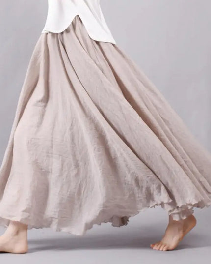 Women's Elegant High-Waisted Linen Maxi Skirt with Elastic Waist