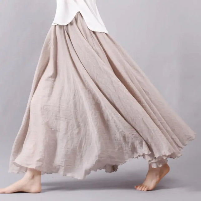 Women's Elegant High-Waisted Linen Maxi Skirt with Elastic Waist