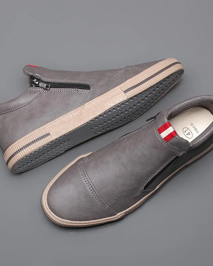 Men's Slip-On Sneakers with Side Zipper – Flat Casual Shoes for Men