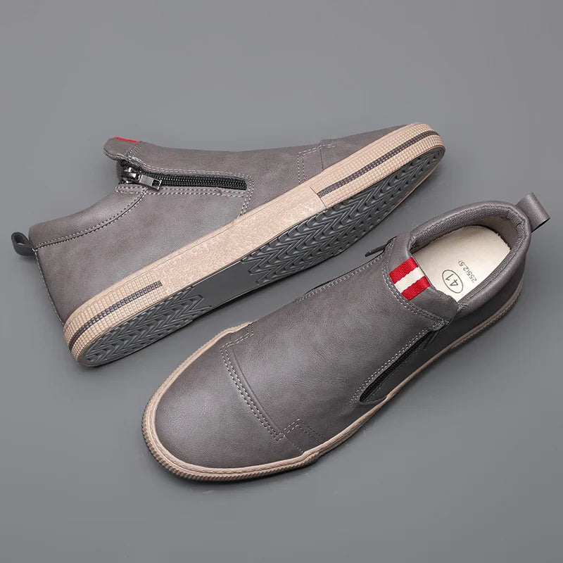 Men's Slip-On Sneakers with Side Zipper – Flat Casual Shoes for Men