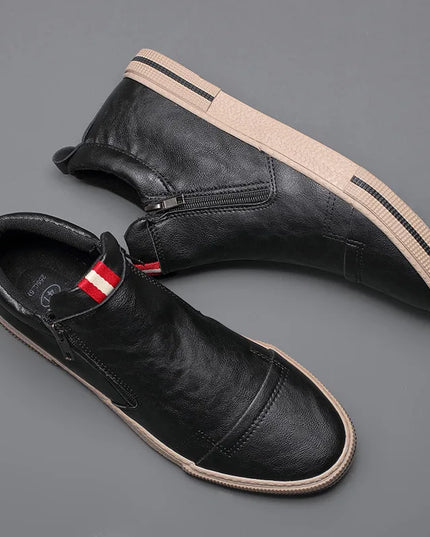 Men's Slip-On Sneakers with Side Zipper – Flat Casual Shoes for Men